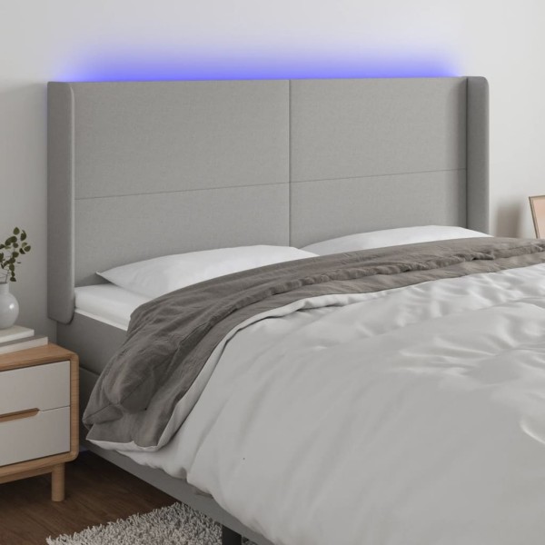 Headboard with LED, light grey, 183x16x118/128/128cm