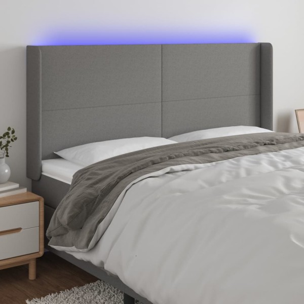 Headboard with LED, dark gray, 183x16x118/128cm, fabric