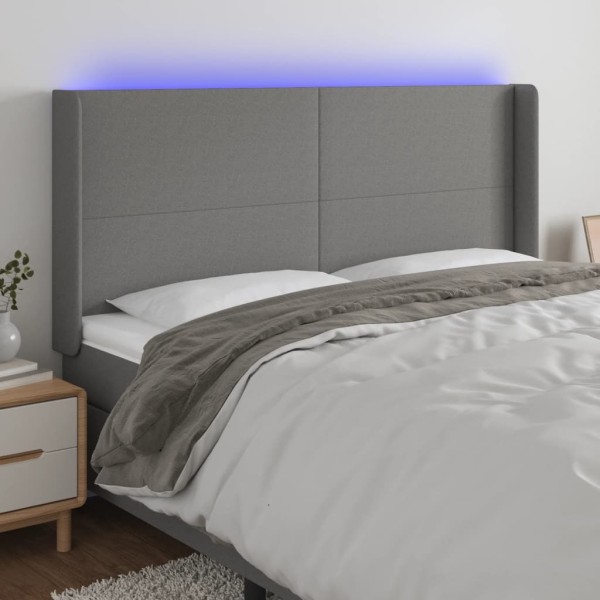 Headboard with LED, dark gray, 203x16x118/128cm, fabric