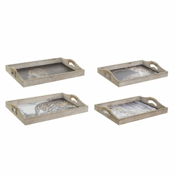 Padėklas DKD Home Decor 40,5 x 30 x 6,5 cm Spalvotas Medžio MDF (2 vnt.)