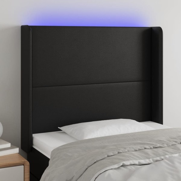 Headboard with LED, black, 83x16x118/128 cm