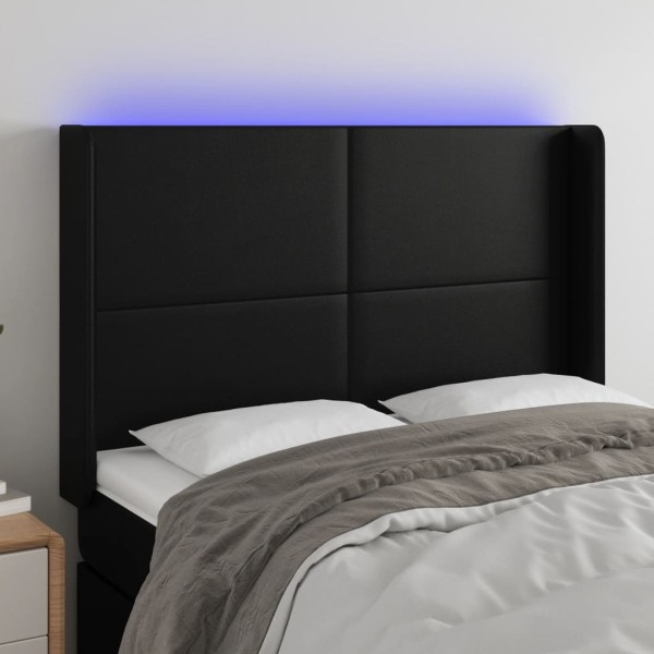 Headboard with LED, black, 147x16x118/128 cm