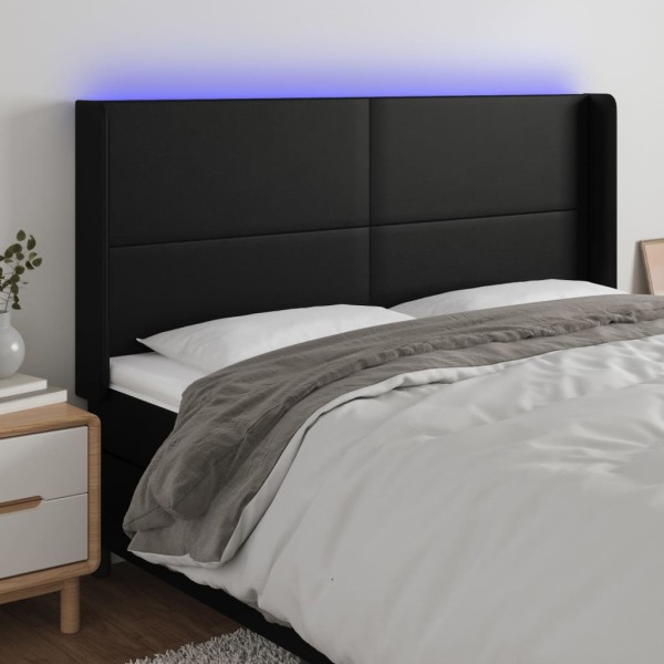 Headboard with LED, black, 183x16x118/128 cm