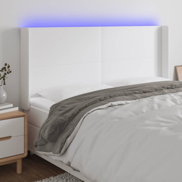 Headboard with LED, white, 203x16x118/128 cm
