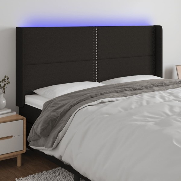 Headboard with LED, black, 163x16x118/128cm, fabric