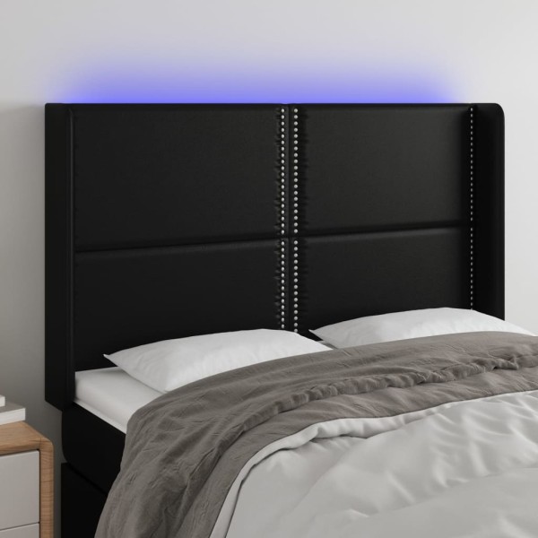 Headboard with LED, black, 147x16x118/128 cm
