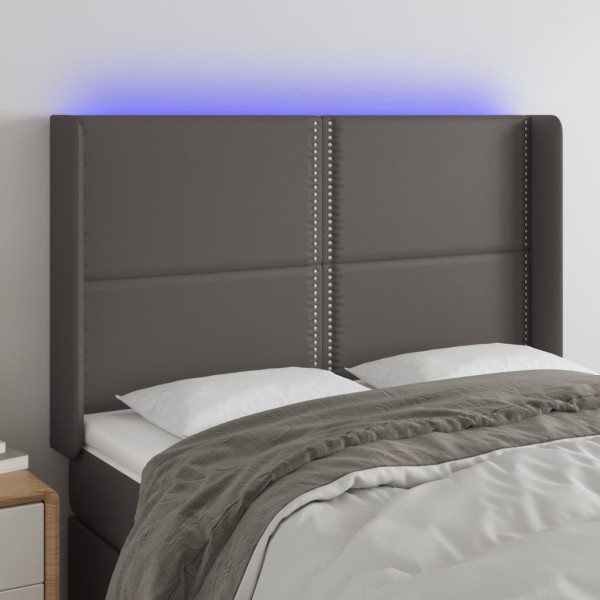 Headboard with LED, gray, 147x16x118/128 cm