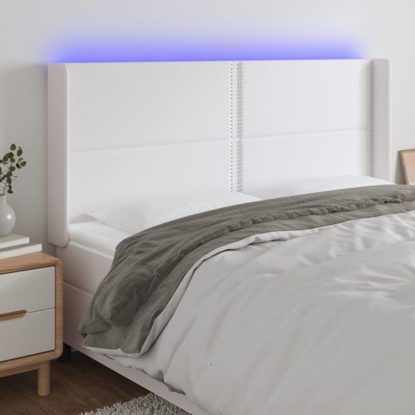 Headboard with LED, white, 203x16x118/128 cm