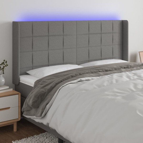 Headboard with LED, dark gray, 183x16x118/128cm, fabric
