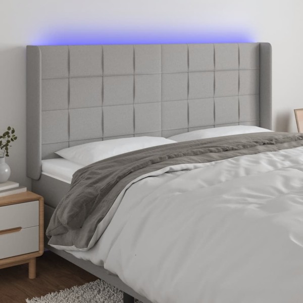 Headboard with LED, light grey, 203x16x118/128cm, fabric