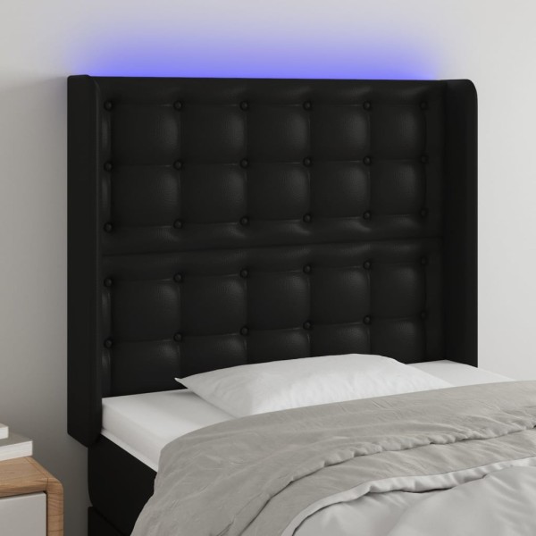 Headboard with LED, black, 83x16x118/128 cm