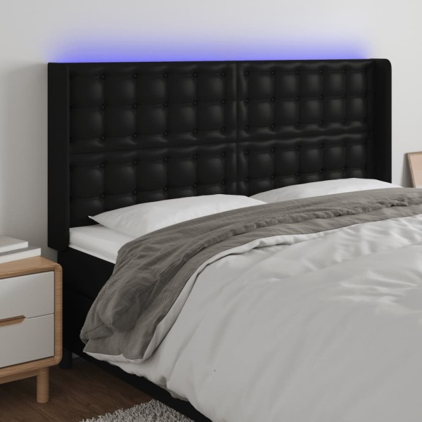 Headboard with LED, black, 147x16x118/128 cm