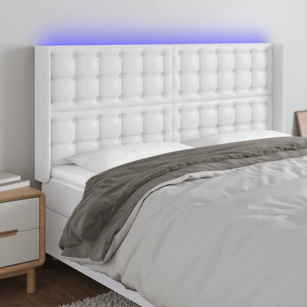 Headboard with LED, white, 147x16x118/128 cm