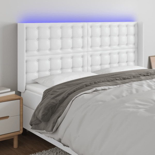 Headboard with LED, white, 163x16x118/128 cm