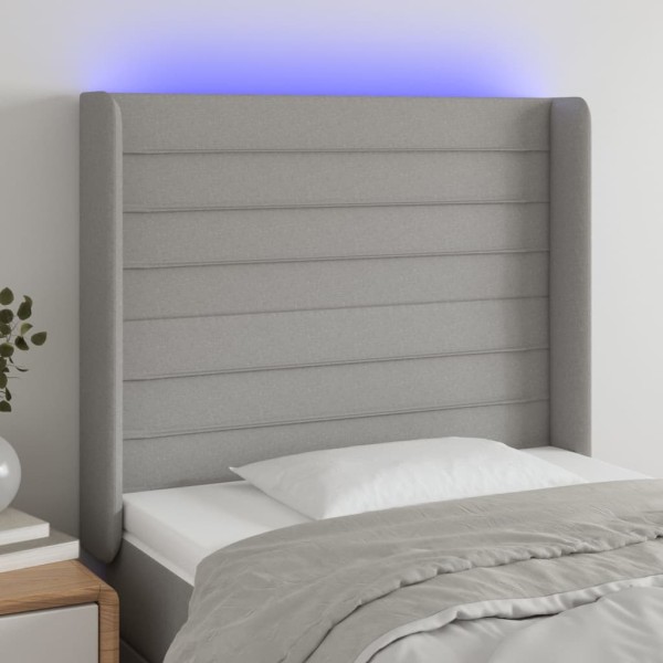 Headboard with LED, light grey, 83x16x118/128cm, fabric
