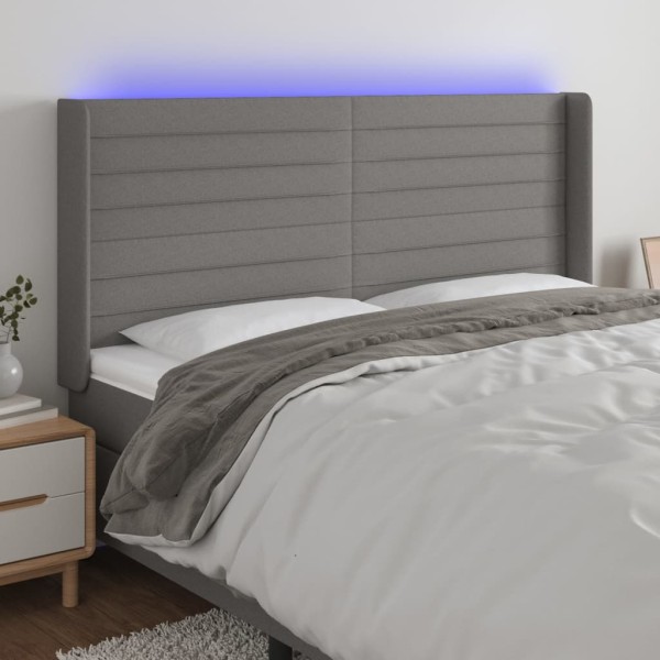 Headboard with LED, dark gray, 203x16x118/128cm, fabric