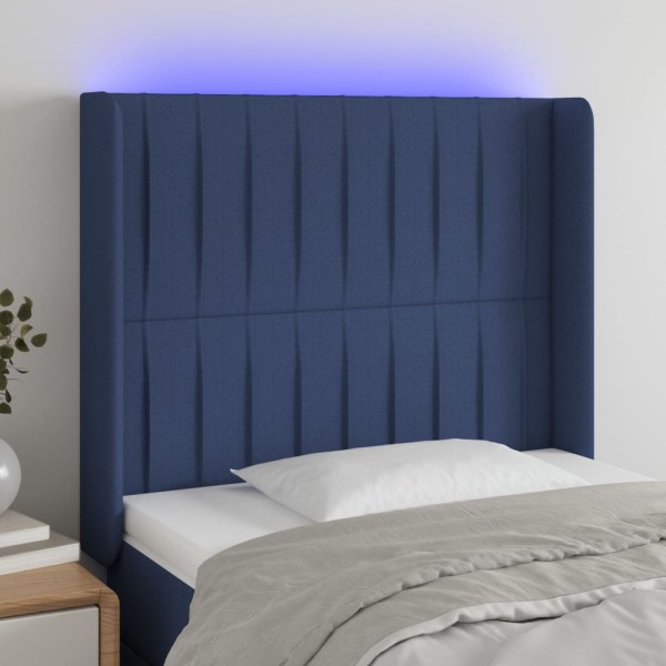 Headboard with LED, blue, 83x16x118/128cm, fabric