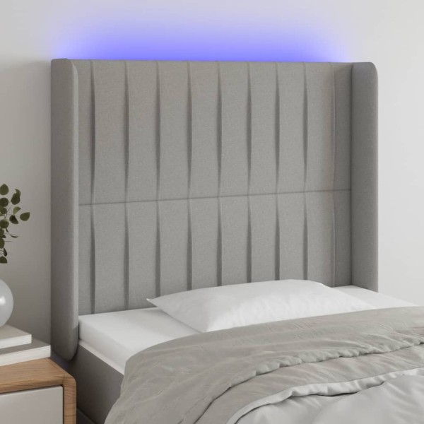 Headboard with LED, light grey, 93x16x118/128cm, fabric