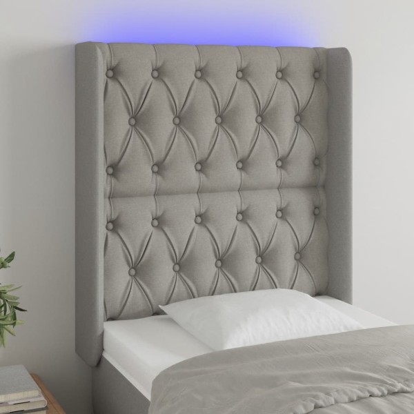 Headboard with LED, light grey, 83x16x118/128cm, fabric