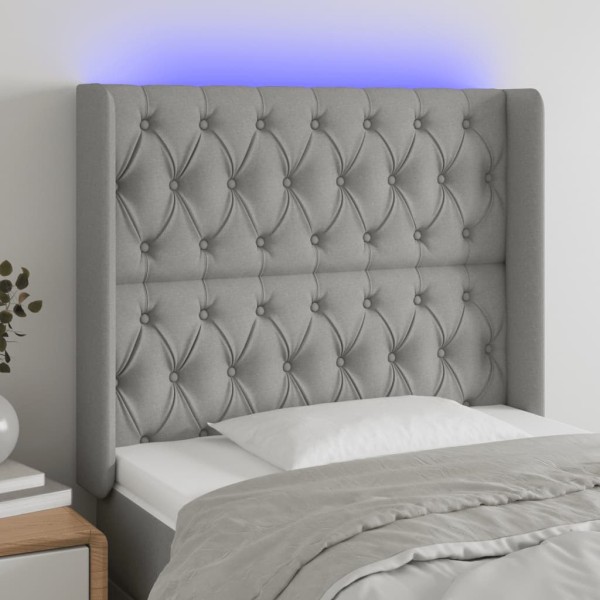 Headboard with LED, light grey, 93x16x118/128cm, fabric