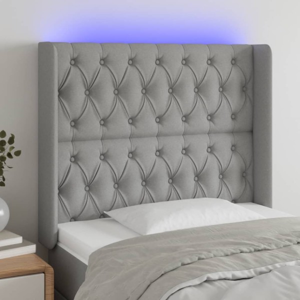 Headboard with LED, light grey, 103x16x118/128cm, fabric