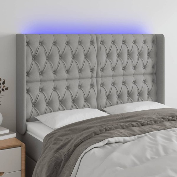Headboard with LED, light gray, 147x16x118/128cm, fabric
