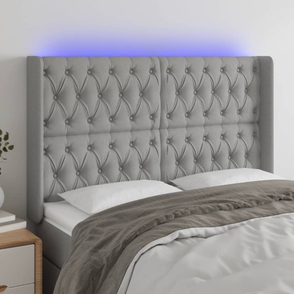 Headboard with LED, light gray, 163x16x118/128cm, fabric