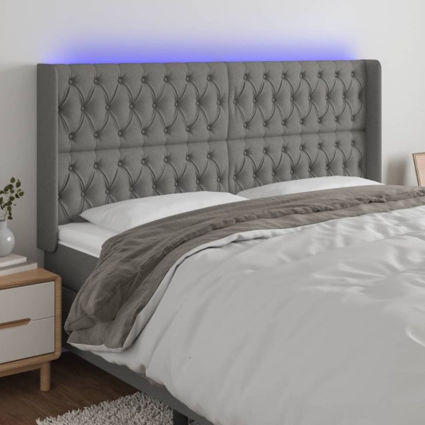 Headboard with LED, dark gray, 203x16x118/128cm, fabric