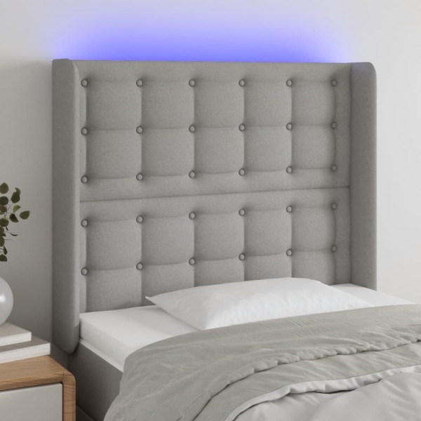 Headboard with LED, light grey, 83x16x118/128cm, fabric