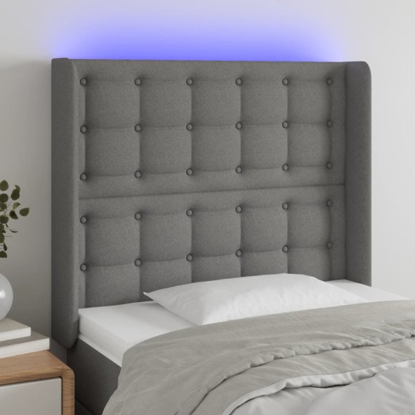 Headboard with LED, dark gray, 83x16x118/128cm, fabric