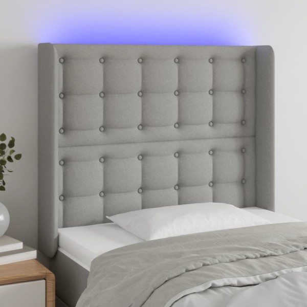 Headboard with LED, light grey, 93x16x118/128cm, fabric