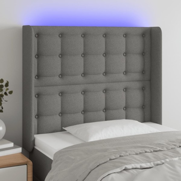 Headboard with LED, dark gray, 103x16x118/128cm, fabric