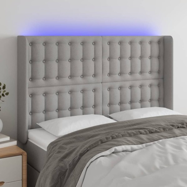 Headboard with LED, light gray, 147x16x118/128cm, fabric