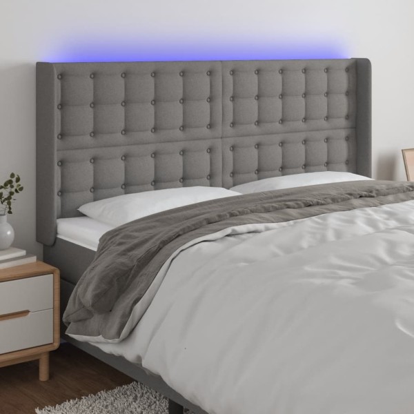 Headboard with LED, dark gray, 183x16x118/128cm, fabric