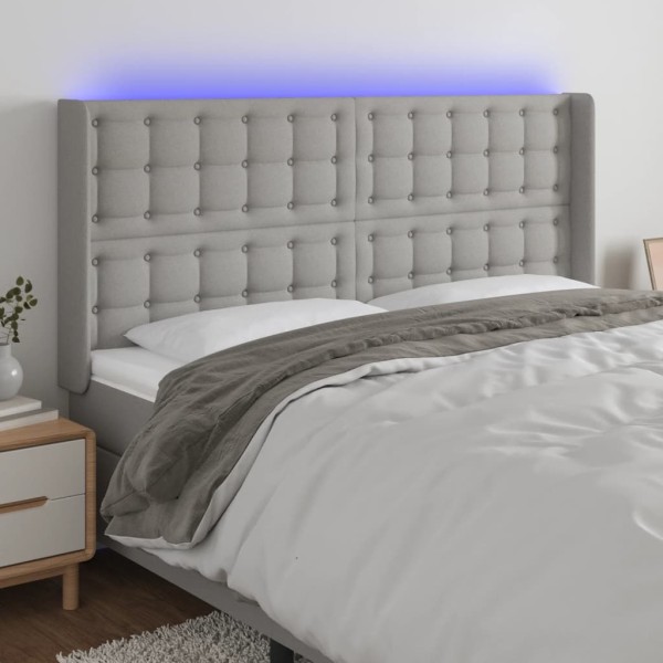 Headboard with LED, light grey, 203x16x118/128cm, fabric
