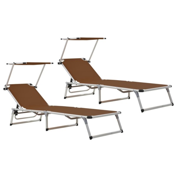 Folding sunbeds, 2 pcs., brown, aluminum/textile