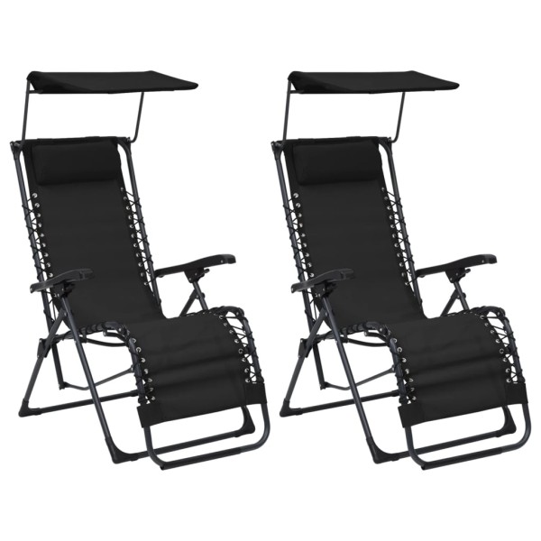 Folding terrace chairs, 2 pcs., black, textile