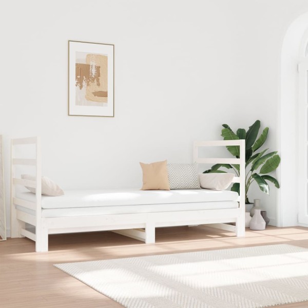 Pull-out bed, white, 2x(90x190)cm, solid pine wood