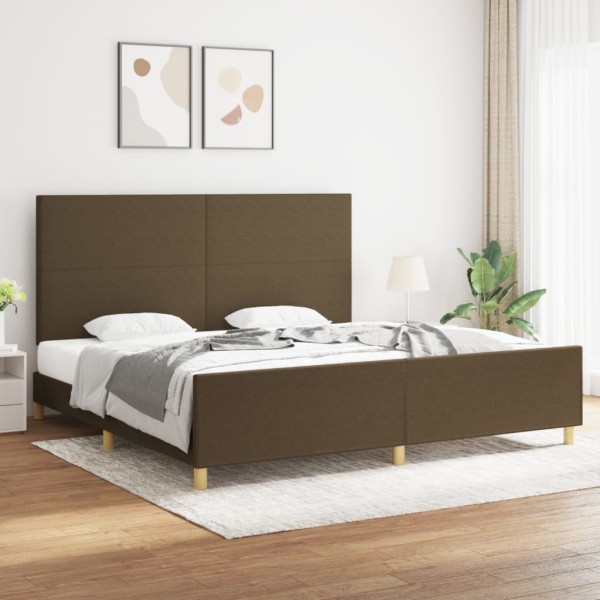 Bed frame without mattress, dark brown, 200x200cm, fabric