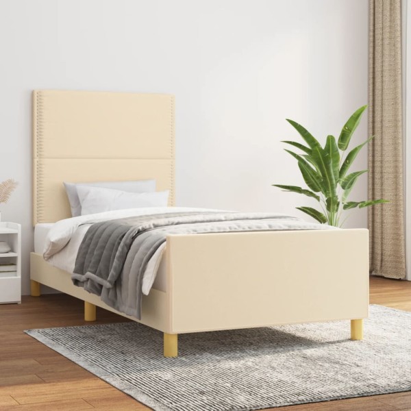 Bed frame without mattress, cream, 90x190 cm, fabric