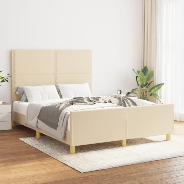Bed frame without mattress, cream color, 140x190cm, fabric