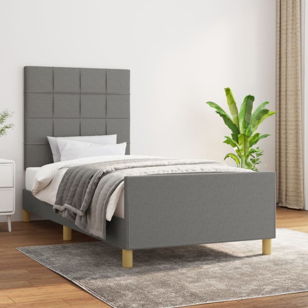 Bed frame without mattress, dark gray, 90x190cm, fabric