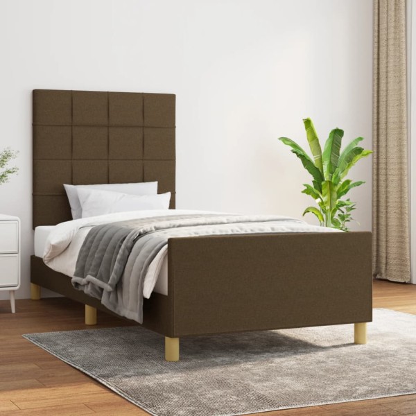 Bed frame without mattress, dark brown, 90x190cm, fabric