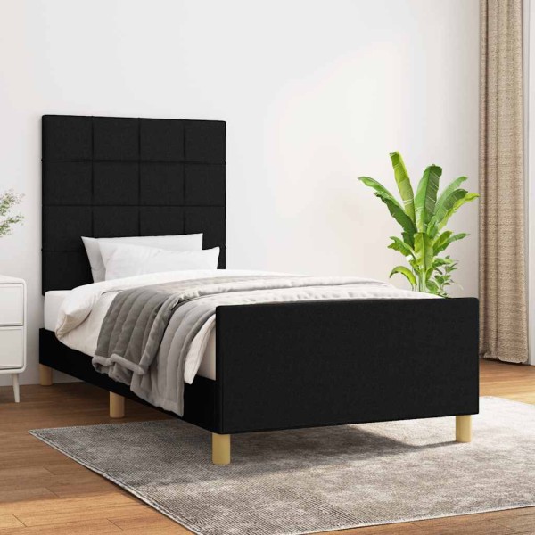 Bed frame without mattress, black, 90x200 cm, fabric