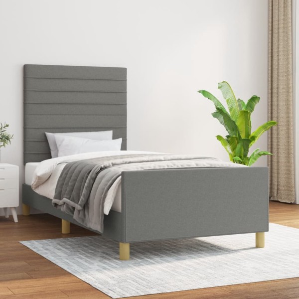 Bed frame without mattress, dark gray, 90x190cm, fabric