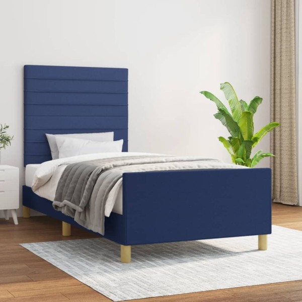 Bed frame without mattress, blue, 90x190 cm, fabric