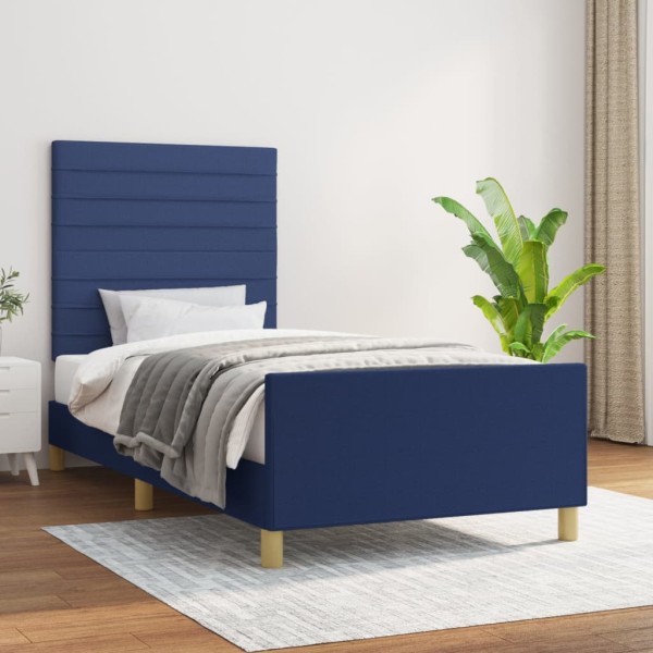 Bed frame without mattress, blue, 90x200 cm, fabric