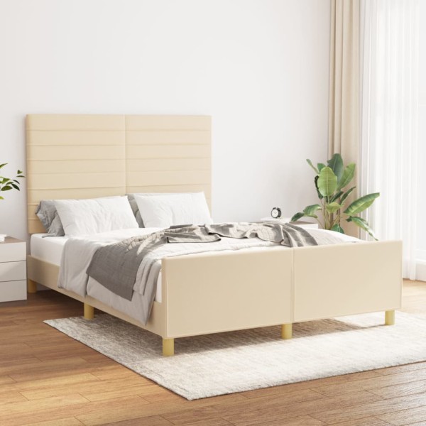 Bed frame without mattress, cream color, 140x190cm, fabric