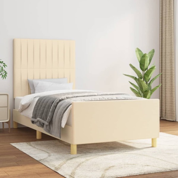 Bed frame without mattress, cream, 90x200 cm, fabric