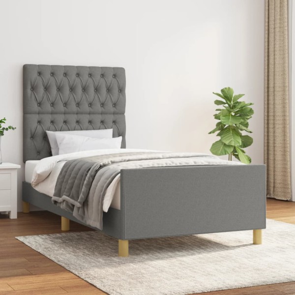 Bed frame without mattress, dark gray, 90x190cm, fabric